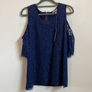 Navy Blue Cold Shoulder Blouse